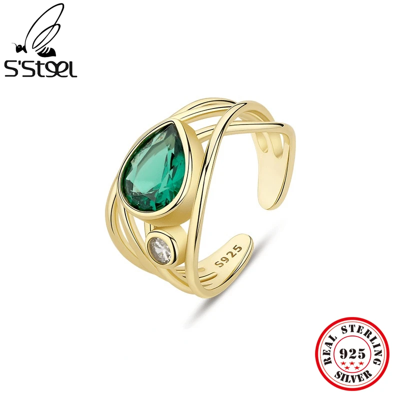 

S'STEEL Pure Silver 925 Adjustable Rings With Zircon Gifts For Women Geometry Designer Luxury Wedding 2021 Trend Fine Jewelry