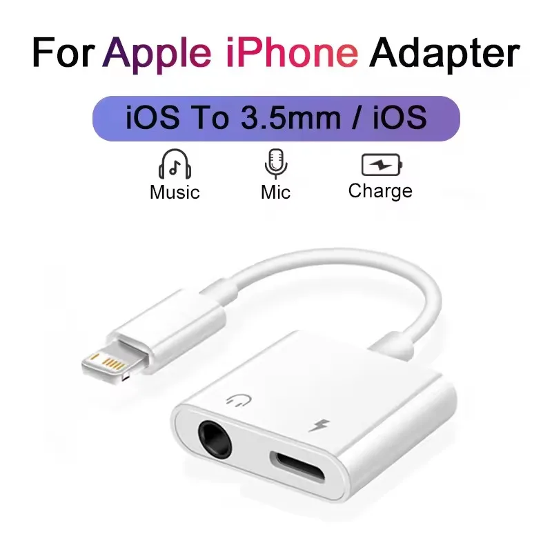 아이폰 X XS 11 12 13 14 Pro Max XR 헤드폰용 2 in 1 iOS 3.5mm 잭 오디오 충전 어댑터, 오디오 케이블 커넥터 분배기