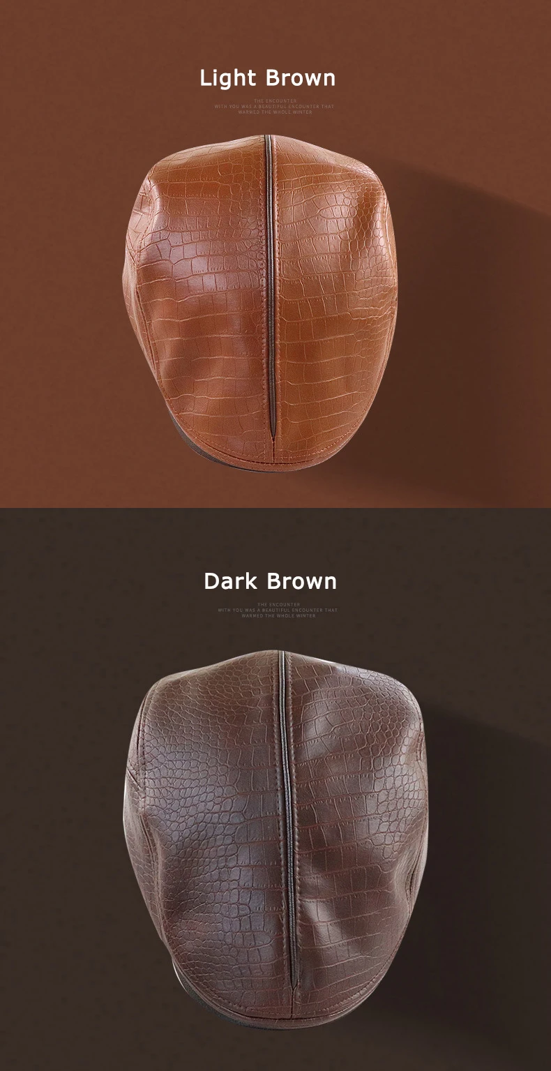 Branded Leather Beret Hat Men Autumn Winter Flat Peaked Cap For Mid Elderly Age Man PU Leather Plaid Grain Retro Herringbone Hat 9 See8f7e34db4846e98efb15e1e8acb742U