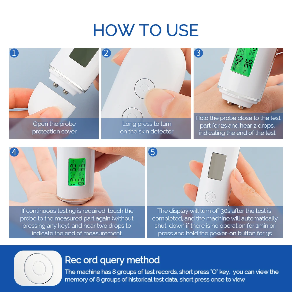 Skin Tester Face Skin Moisture&Oil Content Skin Analyzer Skin Water Cheek Elastic Skin Age Test Meter Fluorescent Agent Detector 6