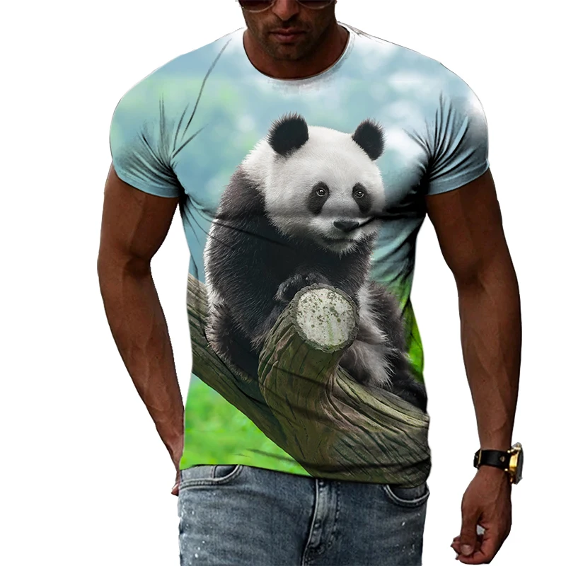 

Summer The New Animal Giant panda graphic Men T-shirts Casual 3D Print Hip Hop Harajuku Personality Round Neck Short Sleeve Top
