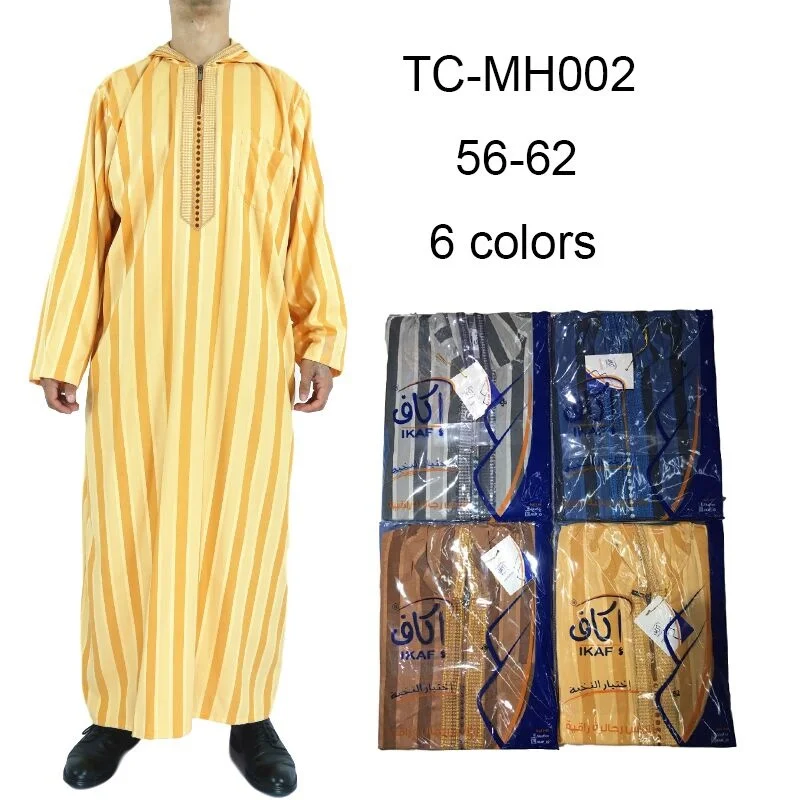 

Islamic Clothing Men Djellaba Man Muslim Moroccan Hooded Design Islamic Men Cotton and Linen Striped Robe Jubba Thobe