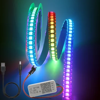 WS2812B LED 스트립, SP110E USB 블루투스 컨트롤러 포함, WS2812 30/60/144 픽셀/m, RGB 개별 주소 지정 가능 LED 조명 키트, DC5V