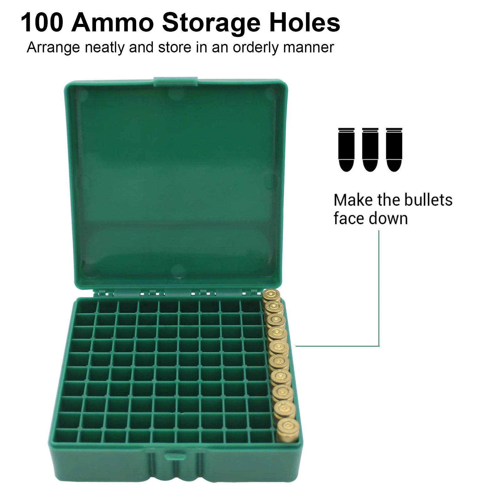 100 Rounds Tactical Ammo Storage Box for 9mm Rifle Pistol Ammunition Bullets Case Holder Flip-Top Hinge-Top Design