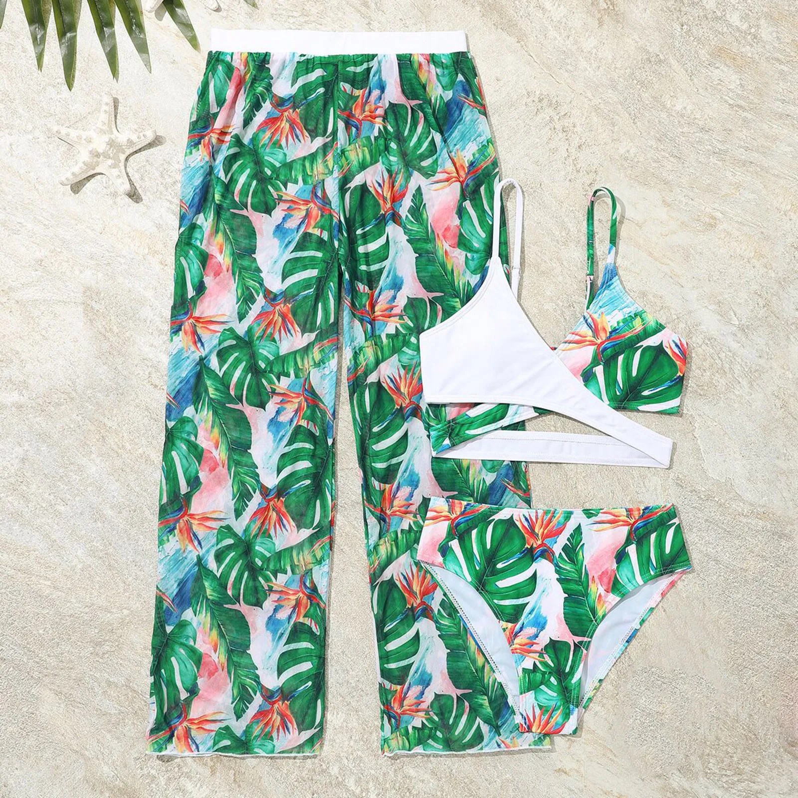 Girls Swimsuit Size 14 Toddler Girl's 3 Piece Swimsuits Bikini Leaves Prints Rullfe Bathing Suit Briefs Kids Swimwear for Girls 1