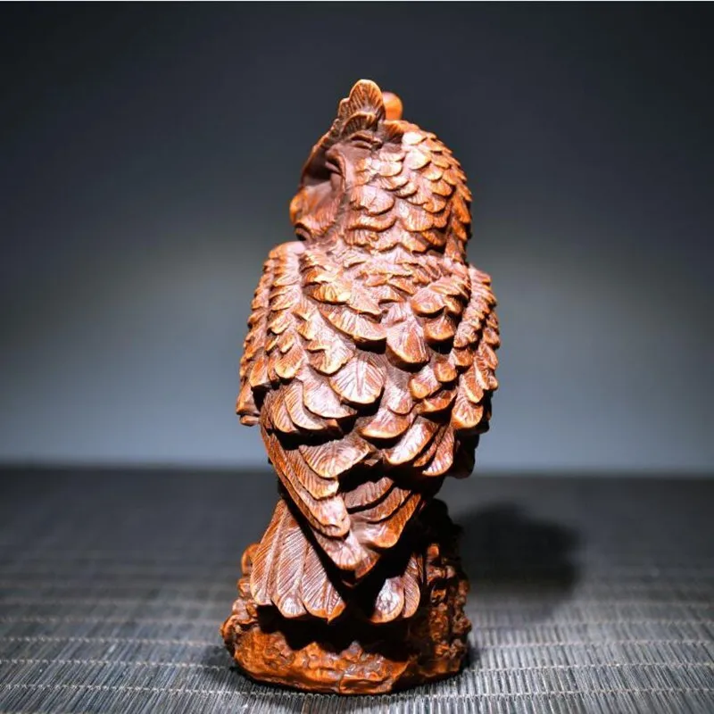 Archaize seiko Hand-carved boxwood owl desktop decoration crafts statue 5