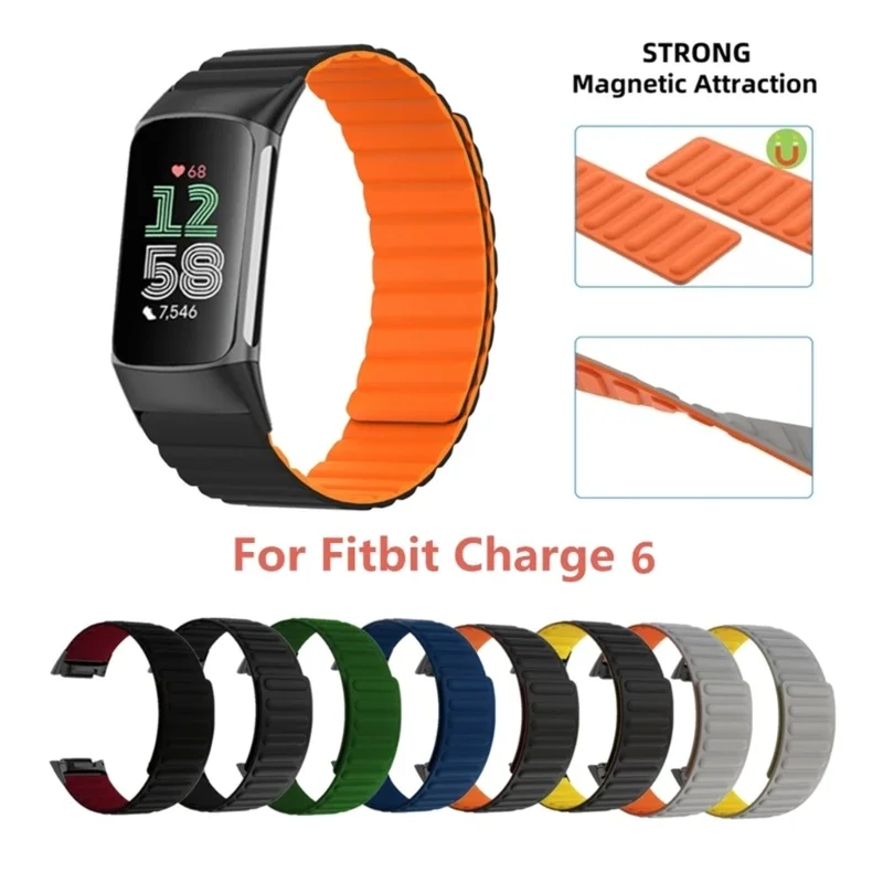 

Silicone Watchband Wrist Strap for Fitbit 6/5 Smartwatch Soft Loop Magnetic Bracelet Replace Waterproof Belt