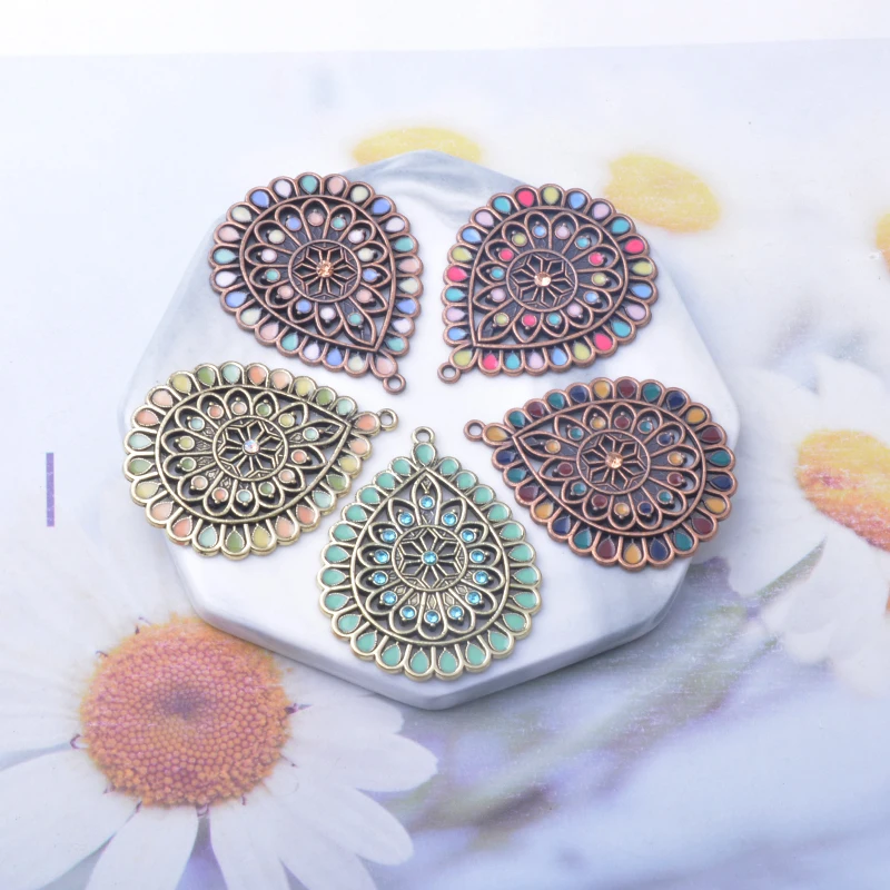 10 Stück/Set Böhmischer Stil Legierung Emaille Wassertropfen Anhänger Schmuckzubehör Ohrringe Strass Charms