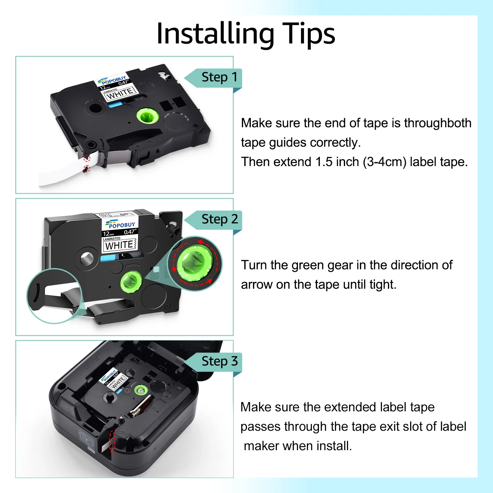 블랙 온 화이트 TZ-231 라벨 테이프, 브라더 TZE-231 221 호환, P-터치 라벨 프린터용 241 테이프, 10, 20PK, 6mm, 9mm, 12mm, 18mm, 24mm