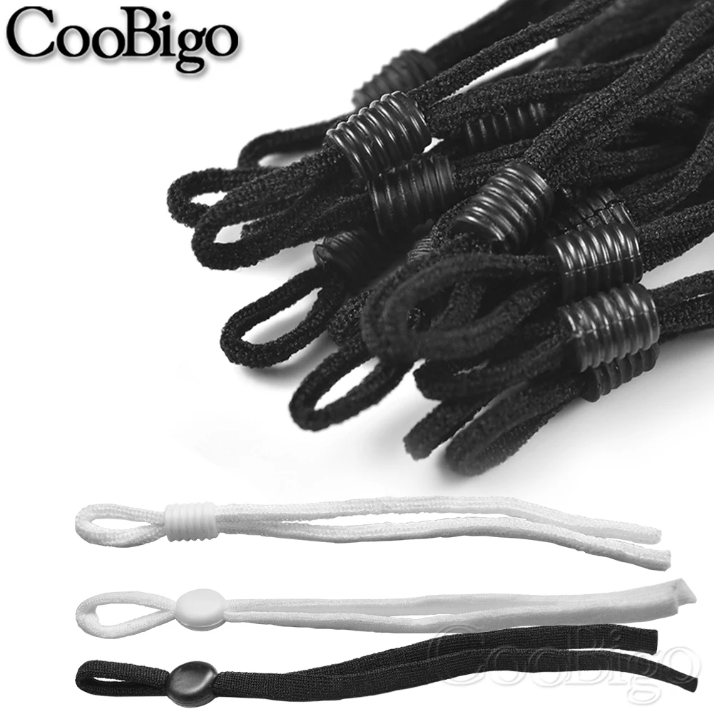 Black 50 Pieces Elastic Mask Strap String with Adjustable Buckle Stretchy Mask Earloop Lanyard Earmuff Rope DIY Mask Making Supplies 