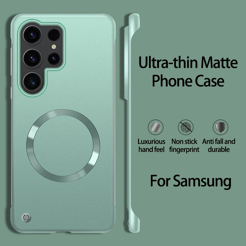 Matte Metallic Frameless PC Hard Phone Case with Magnetic Wireless Charging Capability