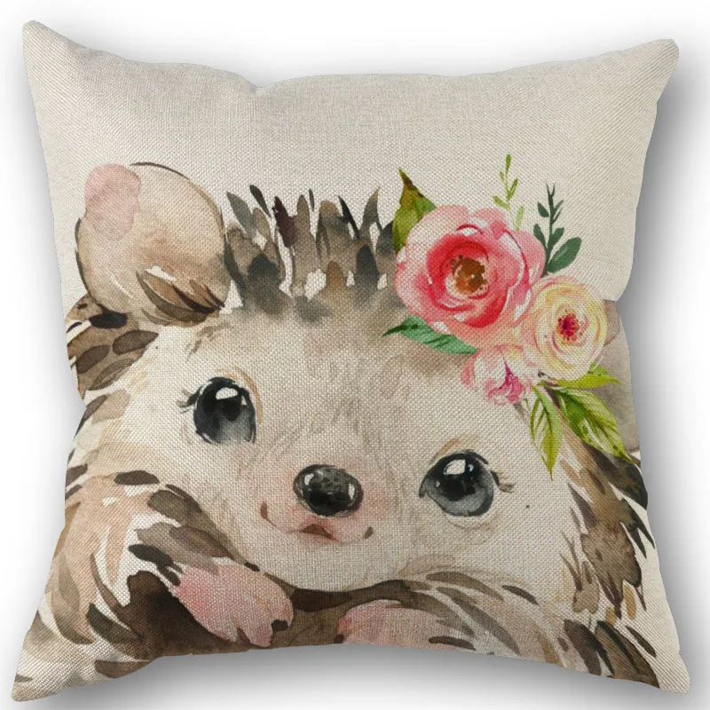 

Hedgehog Painting Pillow Covers Cases Cotton Linen Zippered Square Decorative Pillowcase Outdoor,Office,Home Cushion 45x45cm