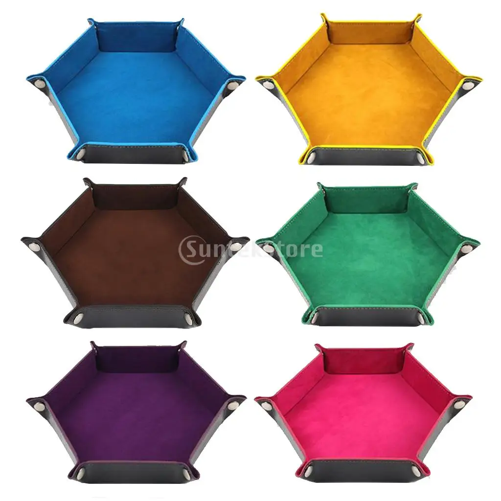 Foldable Dice Tray PU Leather Hexagonal Folding Dice Tray Box Game for RPG DND Game Storage Table Board Games