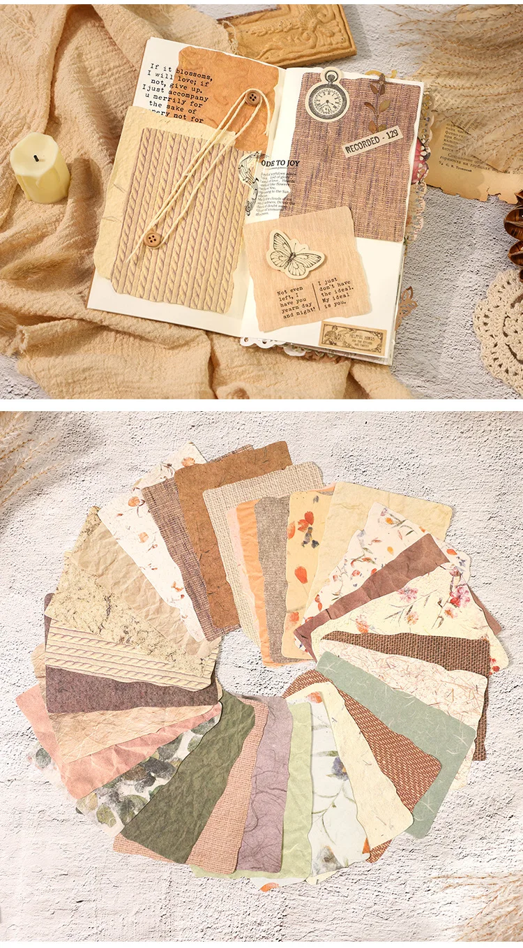 28 Stück Vintage 3D-Texturmaterial Papier für Planer, dekoratives Tagebuch, Scrapbooking, Hintergrundpapier, handgefertigtes Bastelzubehör – Detail 11