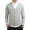 New 100% Cotton Sweater Men Long Sleeve Cardigan Mens V-Neck Sweaters Loose Solid Button Fit Knitting Casual Style Clothing 4