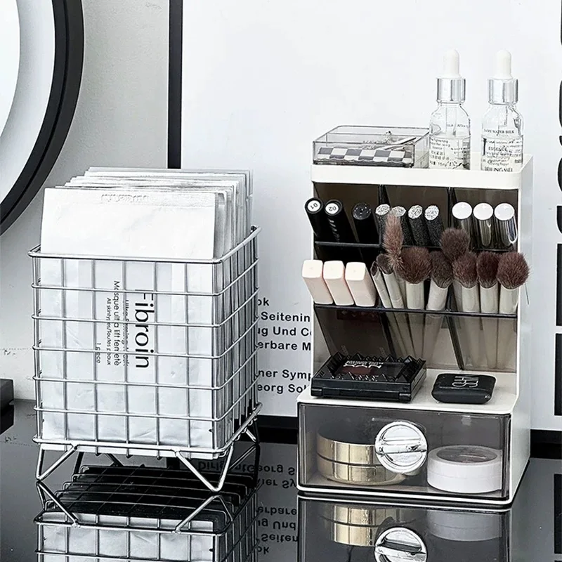 MINKYS Metal Desktop Storage Basket Box Office Cosmetics Makeup Storage Box Desk Organizer Stationery