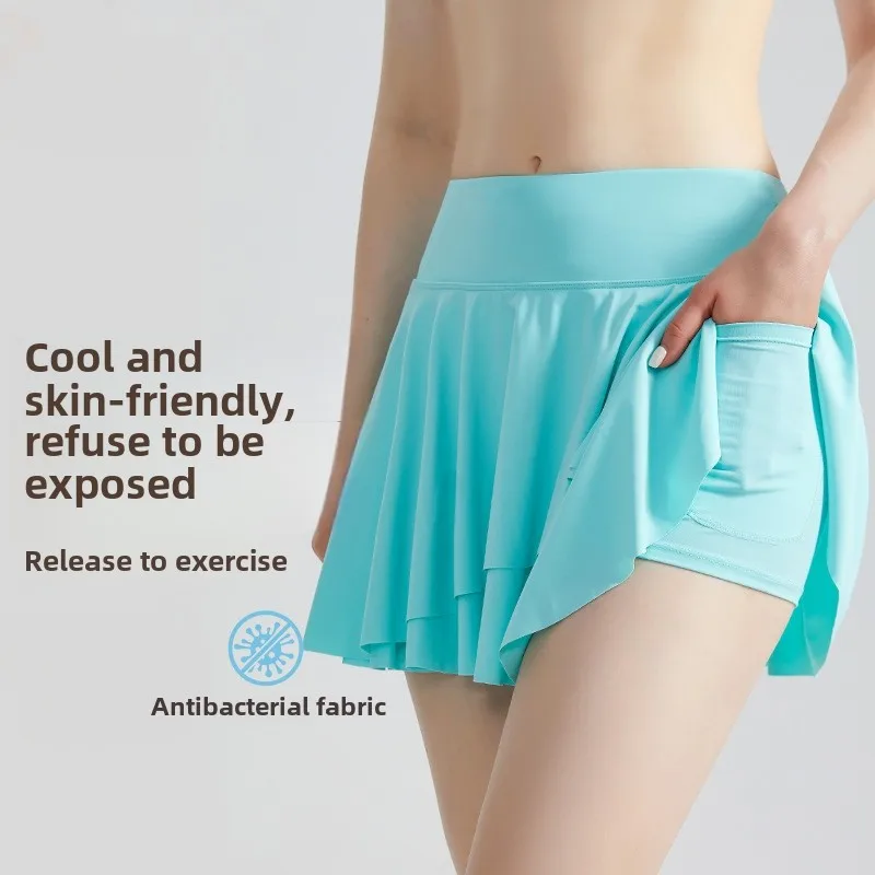 New Yoga Skirts With Pockets Thin And Breathable Running Fitness Tennis Skirt Anti-exposure Sports Short Skirt