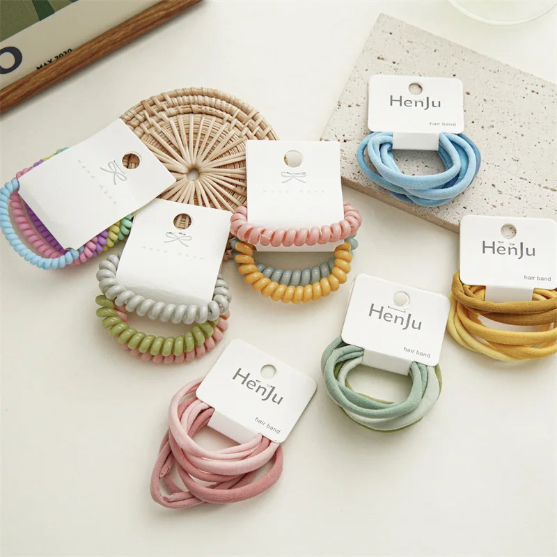 Woman Girls Candy Telephone Line Hair Ties Sets Women Ponytail Holders Hair Accessories Rope Gum Headwear Elastic Hairband