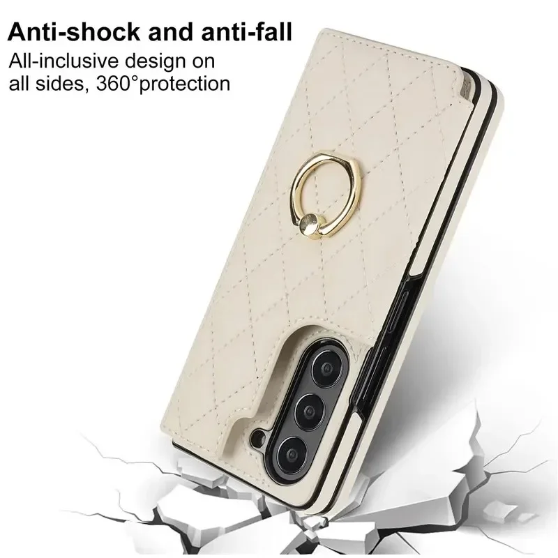 Luxurious Leather Ring Wallet with Card Holder & Kickstand - Shockproof Phone Case