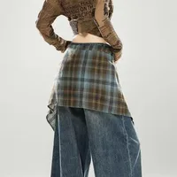 Jupe mi-longue rétro américaine à carreaux pour femme, avec couche intérieure intégrée, jupe courte tendance, style streetwear, décoration pantalon 5