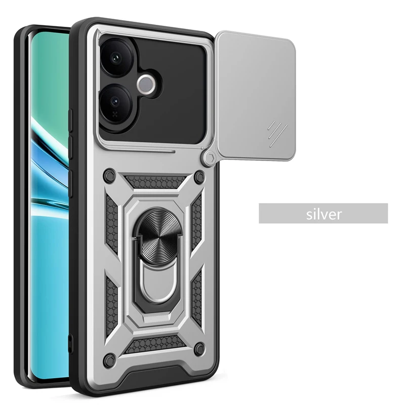 Shockproof Ring Stand Phone Cover with Lens Protection and Magnetic Car Mount Holder