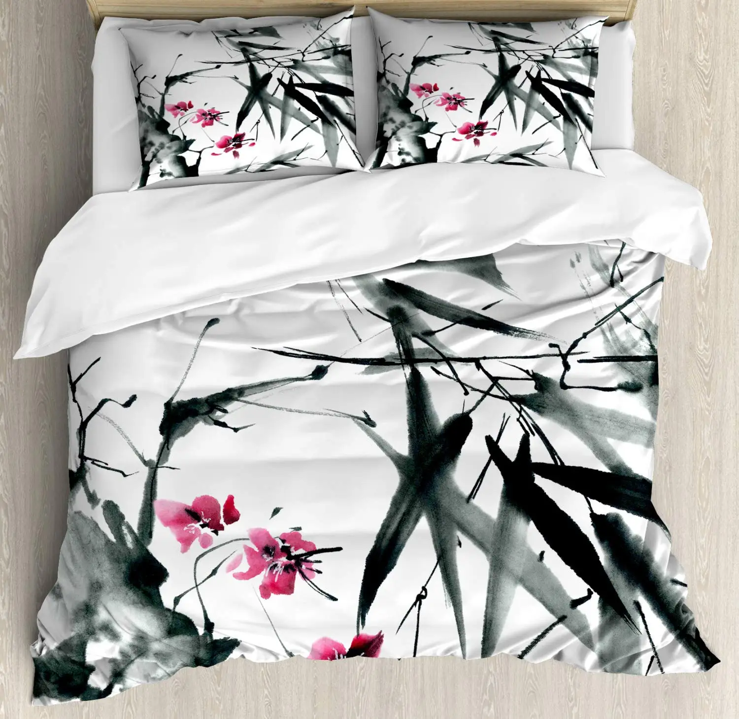 Japanese Duvet Cover Set, Sakura Tree Flowers Cherry Blossoms Spring Theme Art, Decor 3 Piece Bedding Set with 2 Pillow Shams 4