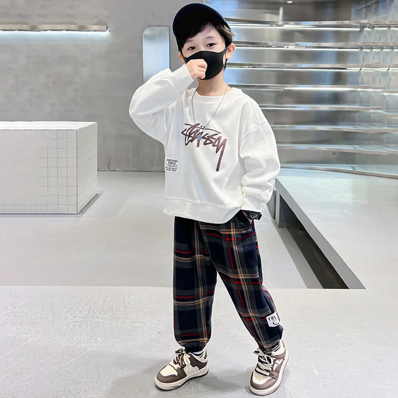 بنطلونات كاجوال للأولاد من 3-12 سنة لفصلي الربيع والخريف، موديل 2026 الجديد، سراويل رياضية فضفاضة من القطن بنقشة مربعات للأطفال، ملابس أطفال