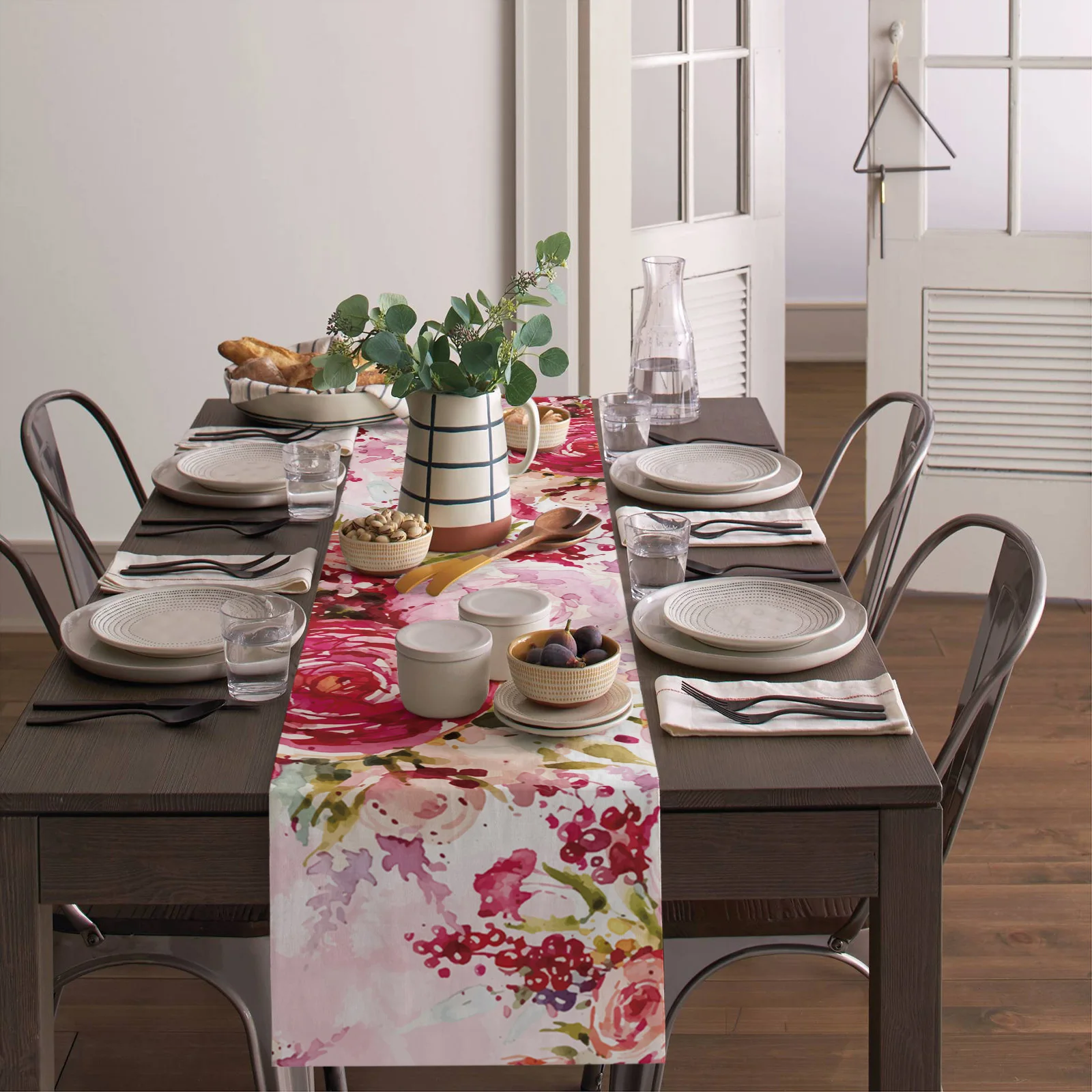 Watercolor Table Runner Peony Flower Plant Table Flag Home Kitchen Table Decoration Party Hotel Wedding Rectangular Tablecloths