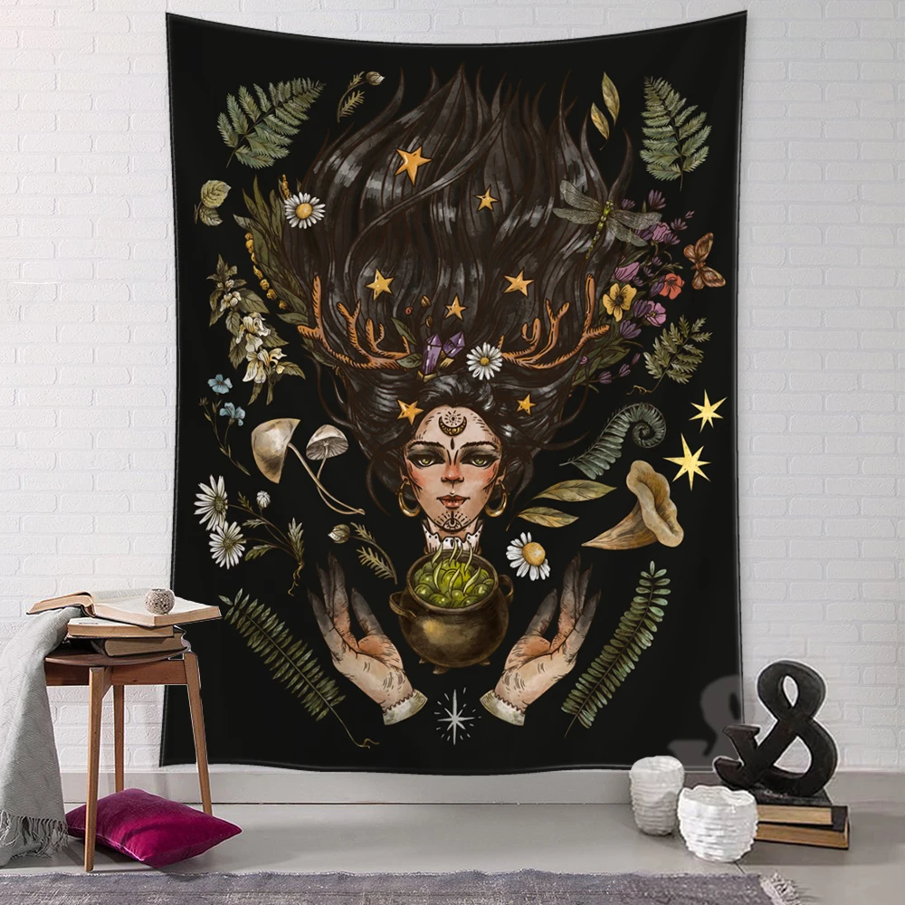 Vintage Sun Tapestry Wall Hanging Botanical Celestial Floral Hippie Flower Wall Starry Dormitory Decor tapestry decorations