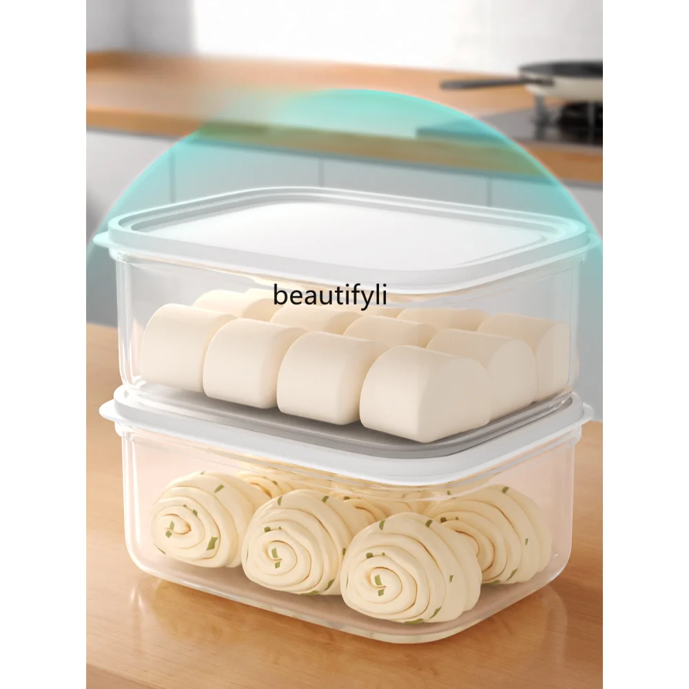 

yj Refrigerator Dumplings Storage Box Steamed Stuffed Bun Noodles Wonton Storage Crisper Antibacterial Food Grade
