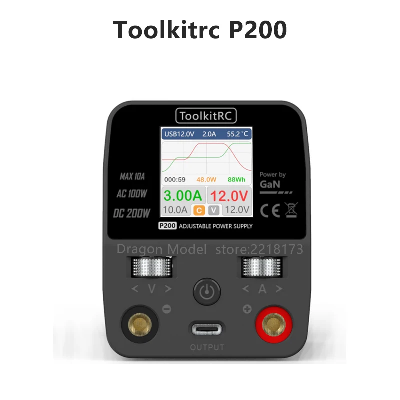 

ToolkitRC P200 Mini 30V AC100W DC200W 10A GaN Adjustable Mini Desktop Power Supply USB Output