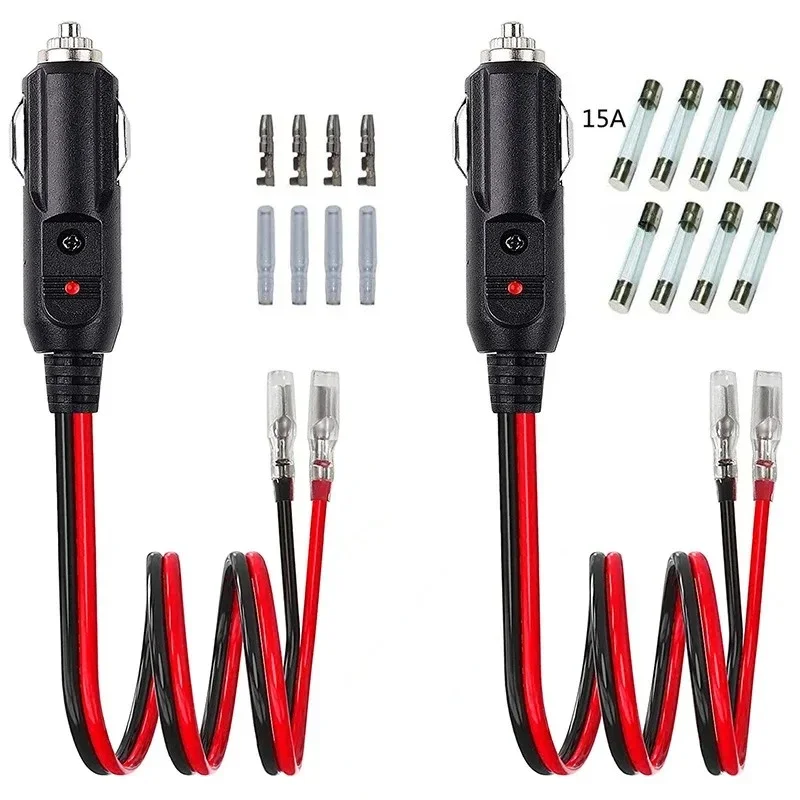 2팩 12V 퓨즈형 교체용 시거잭 플러그 16AWG 연장 코드(LED 라이트 포함) 자동차/트럭용 자동차 액세서리