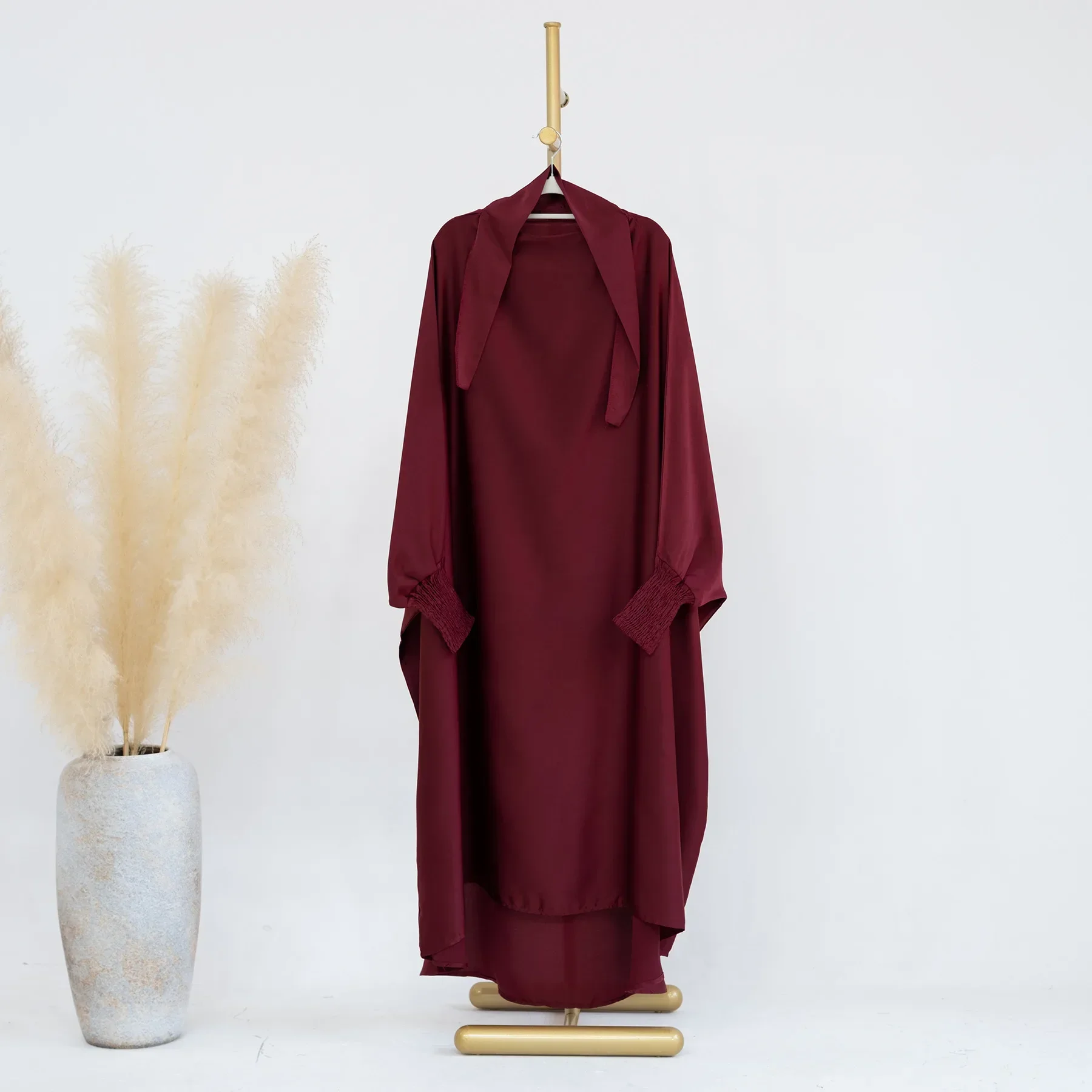 One Piece Jilbab Hooded Abaya for Kids Girls Satin Ramadan Eid Muslim Children Prayer Hijab Dress Dubai Turkish Islamic Clothes
