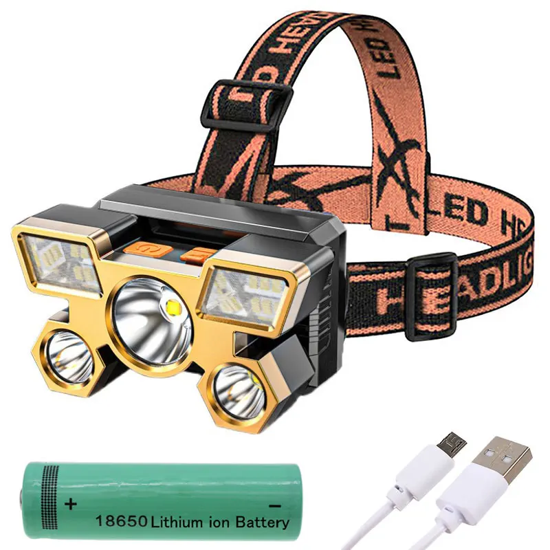 

Portable 5LED Headlamp 18650 Battery USB Rechargeable Camping Head Lamp Outdoor Fishing Flashlight Powerful Headlight Torch