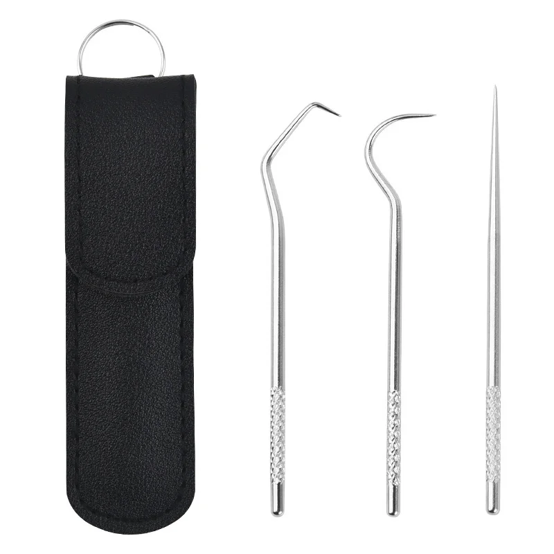 3Pcs Toothpick Set Stainless Steel Toothpick Metal Dental Floss