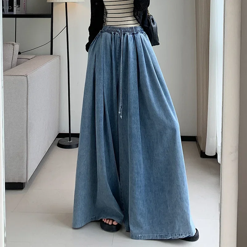 2024 Autumn New Loose-Fit Plus Size Women's Jeans Slimming Wide-Leg Ground-Length Simple Style Casual Ladies Pants 1