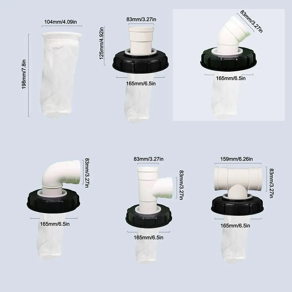 163mm IBC 톤 드럼 피팅 필터 나사가 있는 플라스틱 캡 세척 가능한 빗물 필터 커버 T자형/스트레이트 헤드/엘보/수직