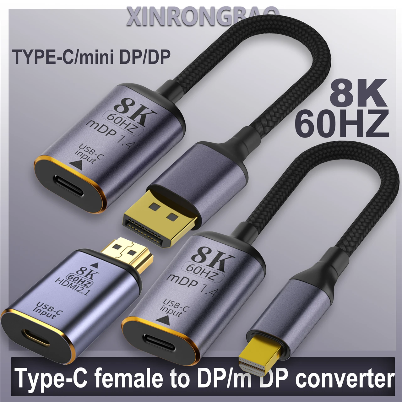 Adaptador de Vídeo Compatível com Hdmi Conversor Mini dp hd Macho para Fêmea Macho para Fêmea Laptop tv Hdr Premium 8k 60hz 21 a Usb-c Tipo-c a dp