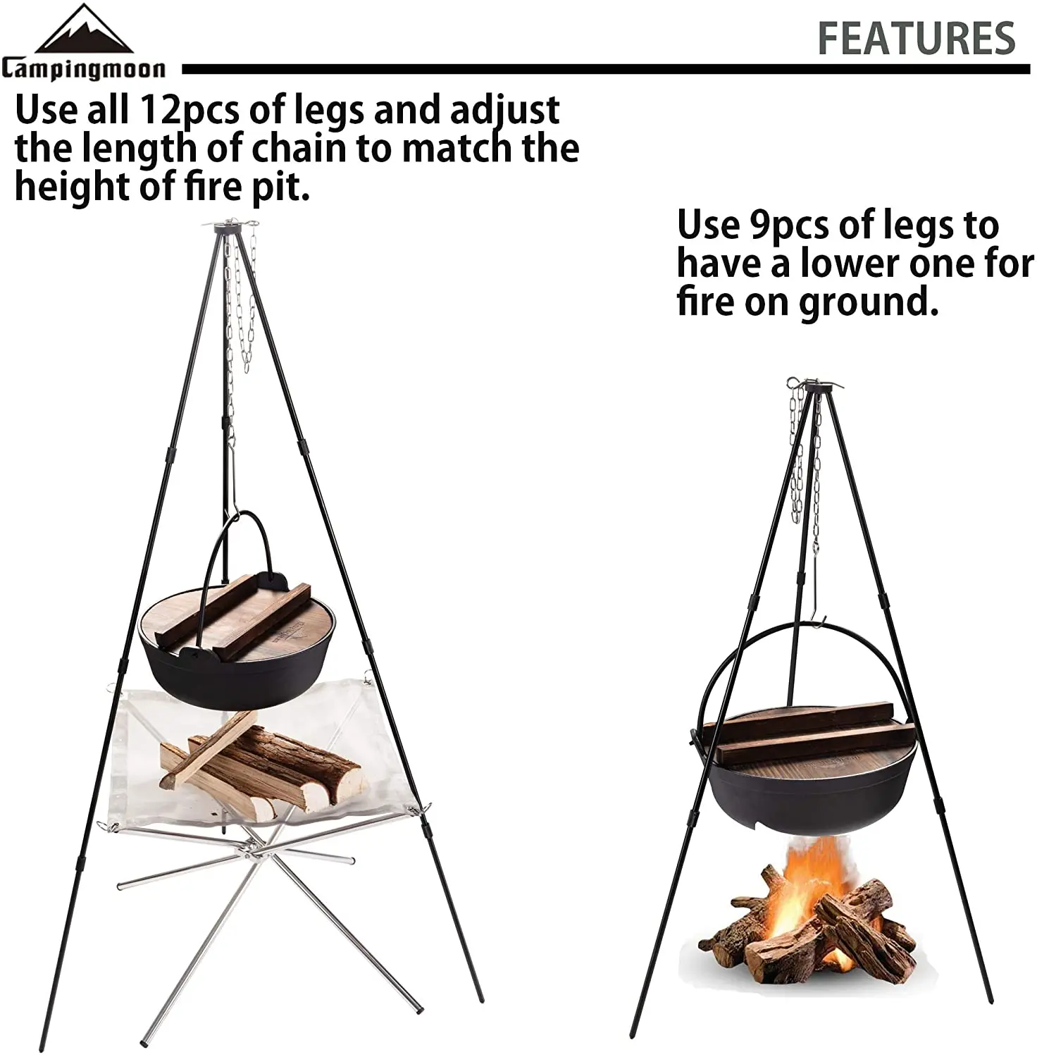 وعاء تعليق ثلاثي القوائم للطبخ والنزهات في الهواء...