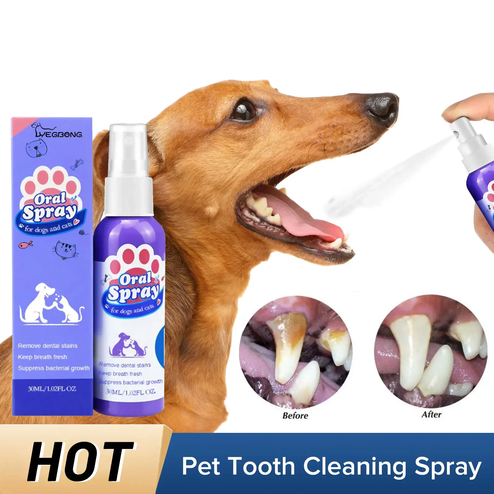 30ml Dog Teeth Cleaning Spray Oral Care Cats Mouth Fresh Remove Tooth Stains Puppy Tartar Removal Deodorant Pet Oral pet teeth cleaning spray