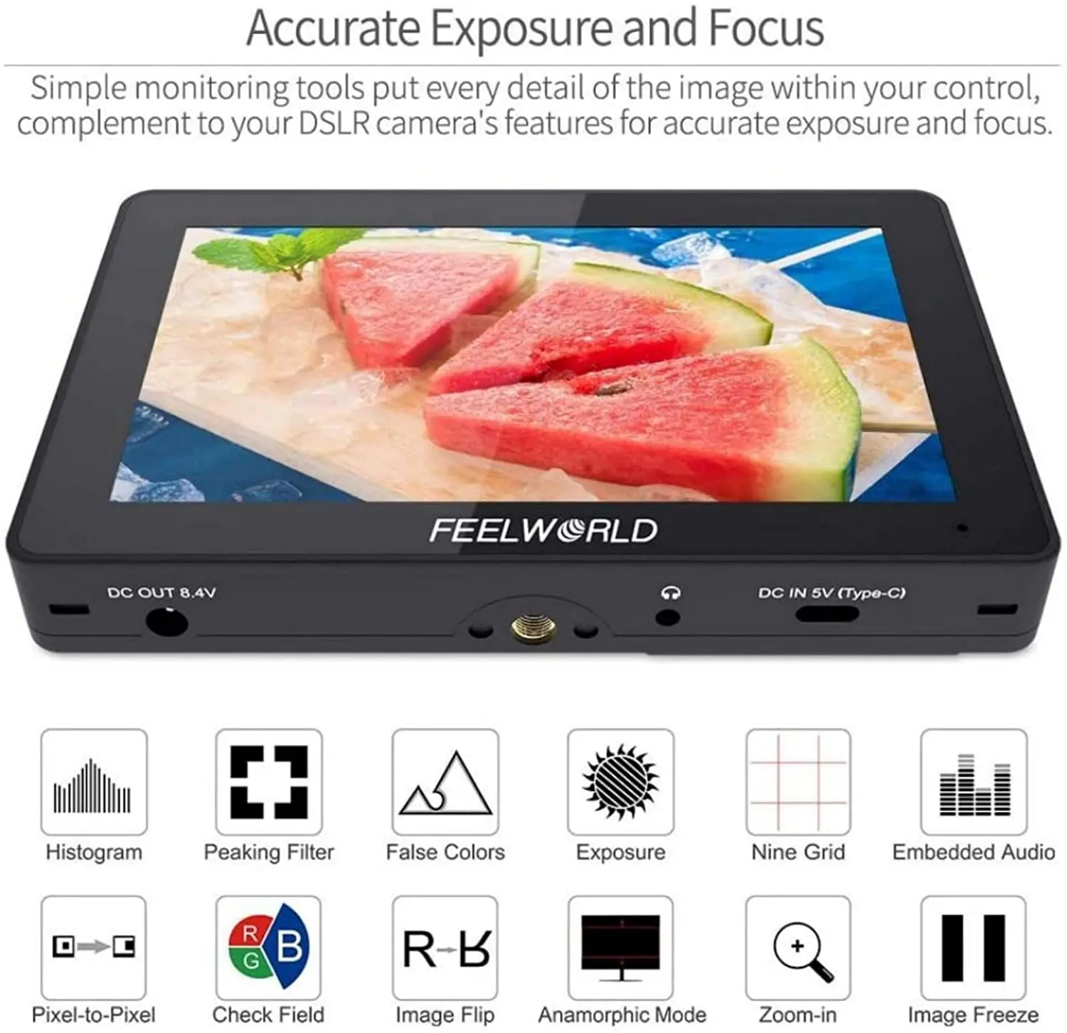 FEELWORLD F5 PRO V4 Monitor 4K HDMI Input Output 6 Inch Touch Screen 3D LUT DSLR Camera Field Monitor