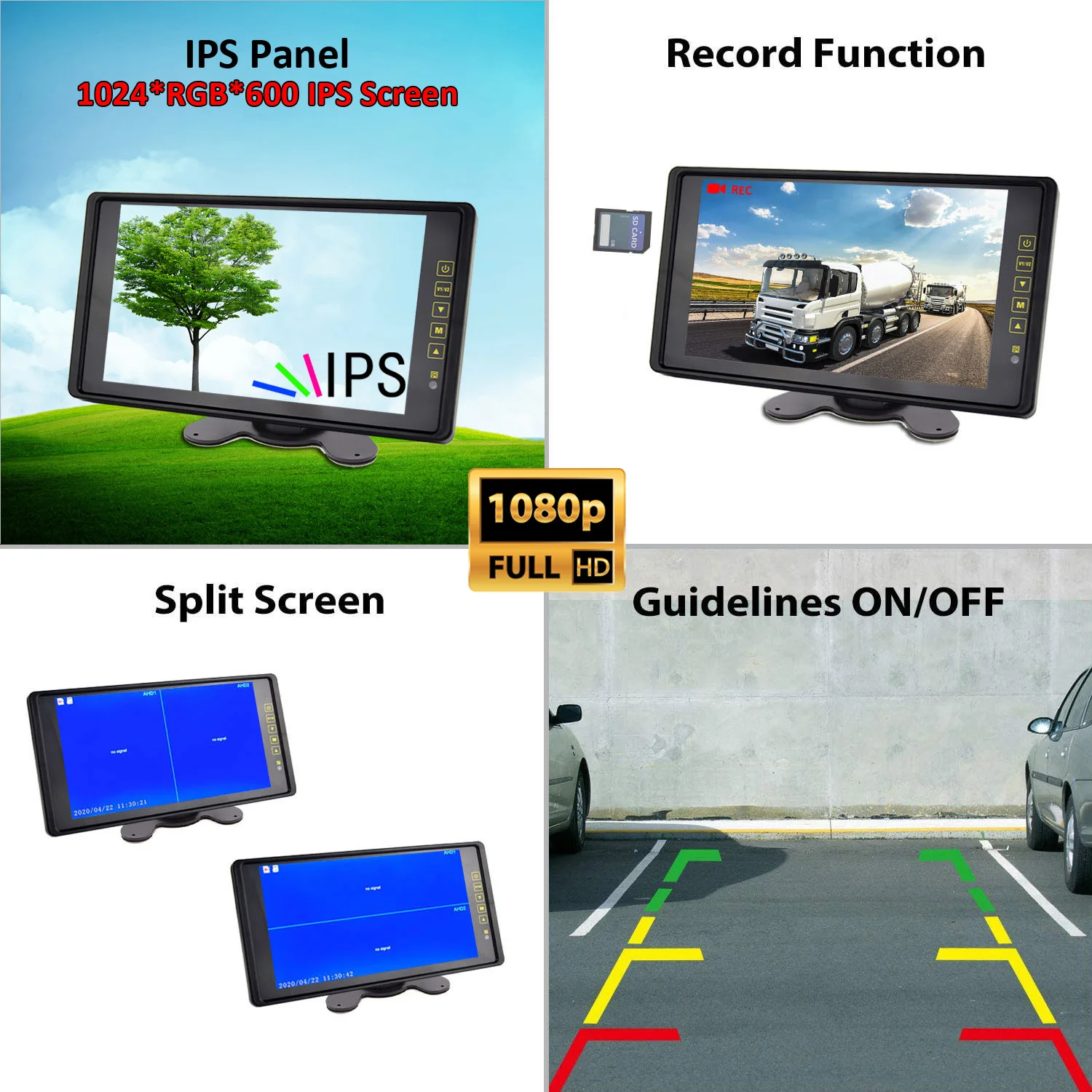 JIEPIE AHD Reversing Rear View Camera Kit 9 inch Split DVR Recorder Monitor with 1080P AHD Rear View Backup Camera for Truck RV, car display,car rear view camera,monitor display