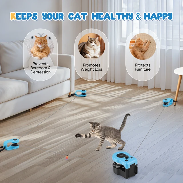 Bâton électrique et jouet de marche pour chat, avec télécommande, programme interactif de perte de poids, vocalises, et tapis roulant d'intérieur à plumes pour chat 1