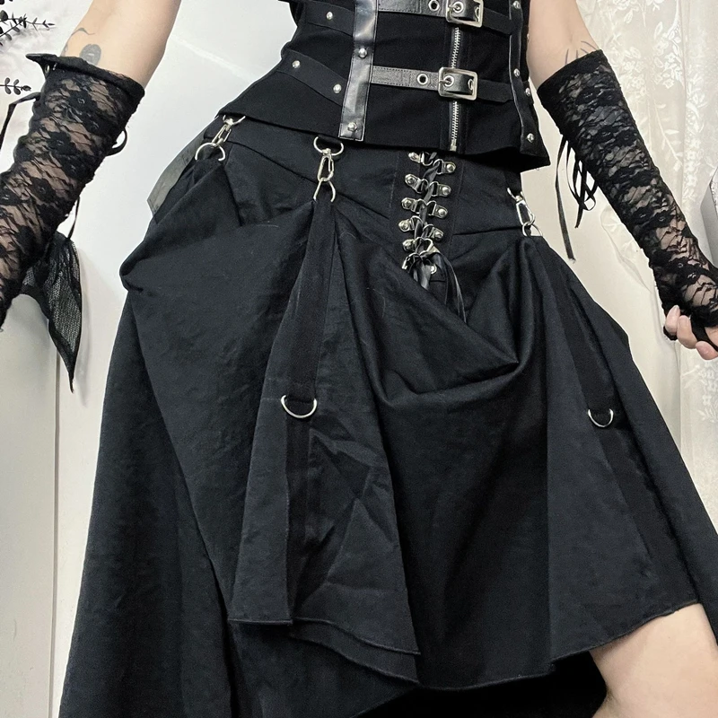 Wholesale New American Retro Irregular Skirt Hot Girl Sexy Punk Black Clothing Dark Style Women Summer Autumn Fashion Streetwear 6