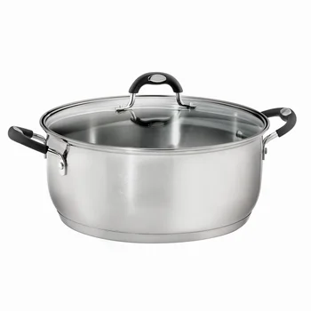 Gourmet Stainless Steel Dutch Oven 9Qt Induction Safe Tri-Ply Base Cooking Pot with Glass Lid Ergonomic Soft Grip Handles Soup 2