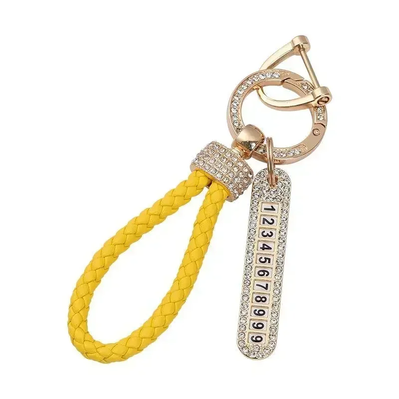 Leather Keychain Gold Silver Buckle Car Key Ring Chain Holder Phone Number Tag keyring metal keychain