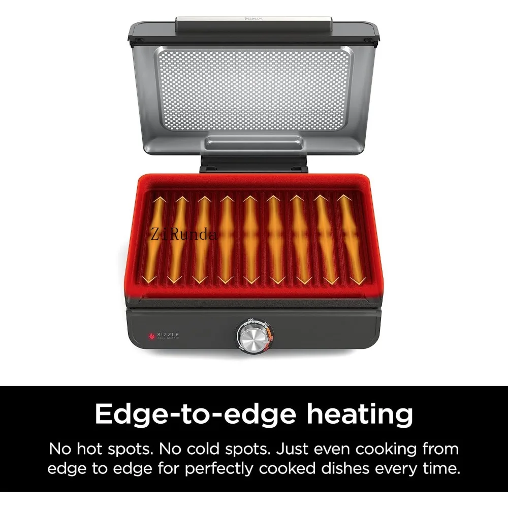 Smokeless Indoor Grill&Griddle,14'' Interchangeable Nonstick Plates,Dishwasher-Safe Removable Mesh Lid,Even Edge-to-Edge Cooking 6