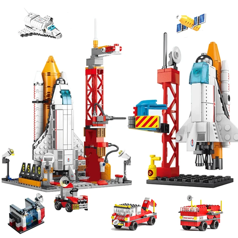 Modello Building Blocks Space Rocket Lancio City Aerospace Space Station Shuttle Ship Astronaut Bricks Toys