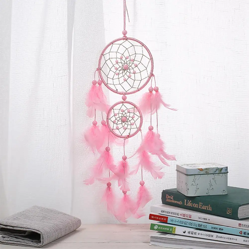 Mini Pink Dreamcatcher Feather Bead Wall Decor for Home Office Handmade Beauty for Good Dreams Bedroom Wind Chime Ornament wind chimes wind chime dream catcher wall decoration