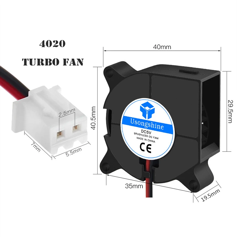 Advanced Brushless Cooling Turbo Fan for 3D Printers - 12V/24V Dual Voltage, 2-Pin DC Extruder Cooler Blower in Black Plastic